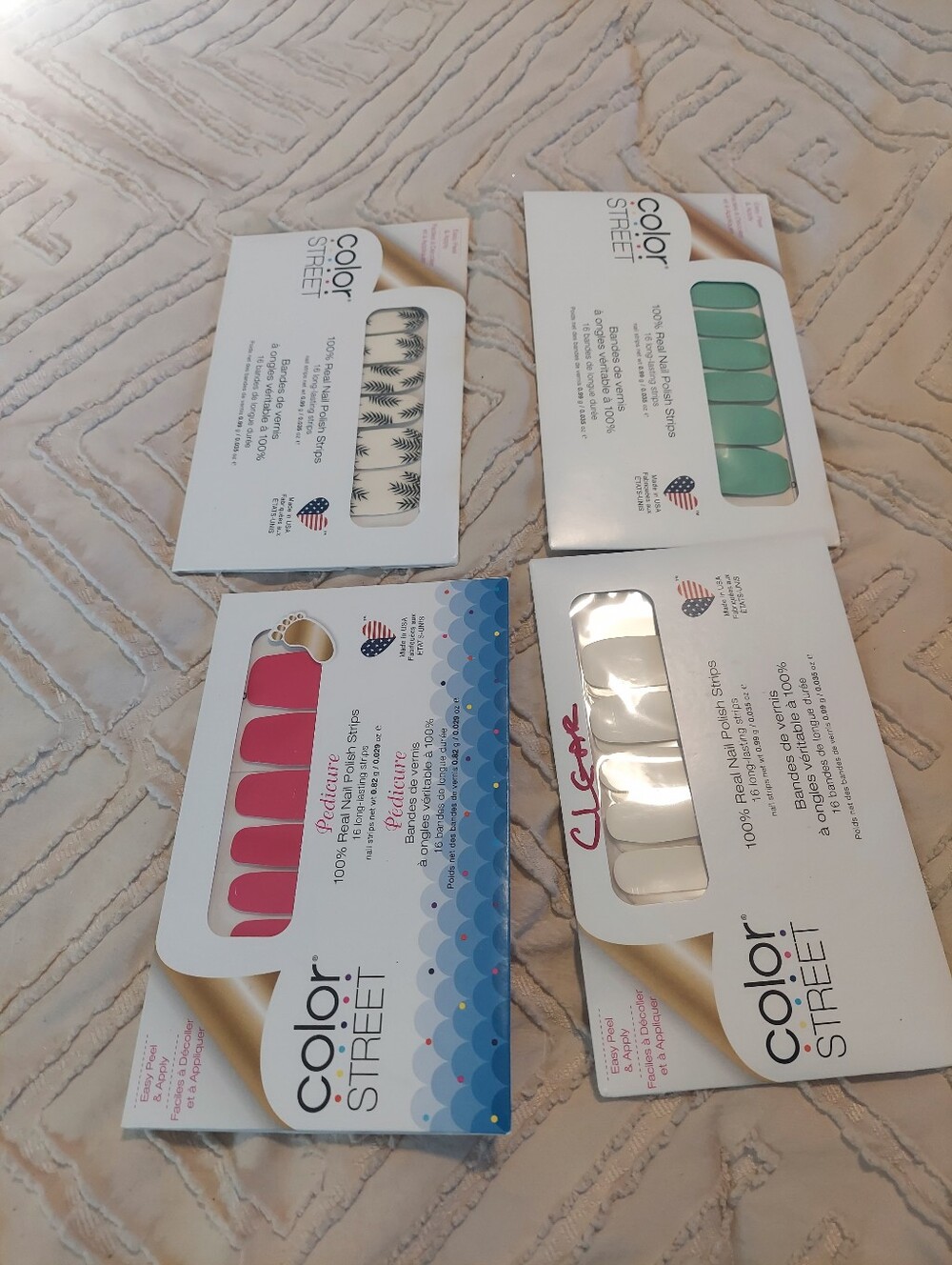 Color Street Nail Polish Strips Lot of 4 - Pine, Mint Green, Pink Pedicure, Clea